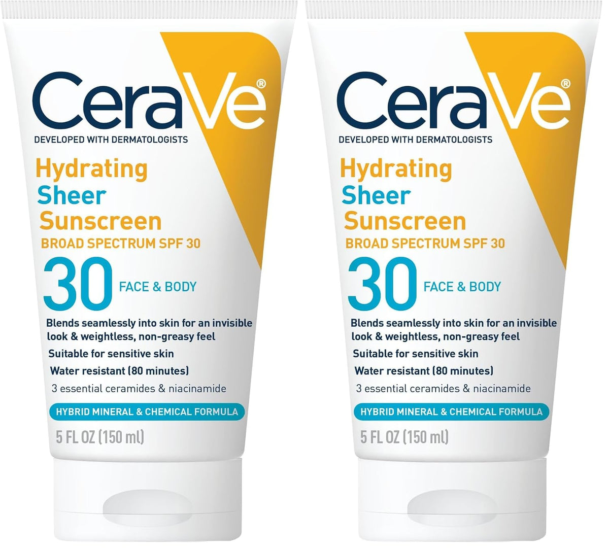 CeraVe Hydrating Sheer Sunscreen SPF 30 with Hyaluronic Acid. 5oz | Mineral and Chemical Sunscreen For Face and Body with Zinc Oxide & Ceramides. Fragrance-Free and Paraben-Free