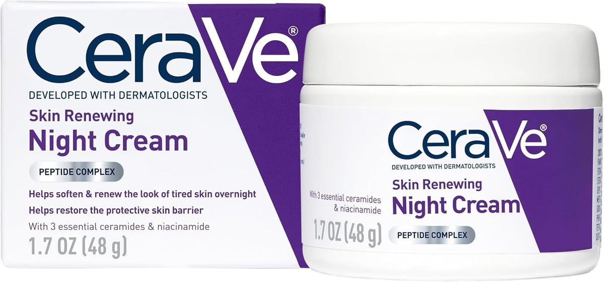 CeraVe Night Cream. Face Moisturizer. Skin Care for Dry Skin. 1.7oz | Skin Renewing Face Moisturizer with Hyaluronic Acid & Peptides. Night Cream For Men & Women. Anti-Aging Face Cream. Daily Use
